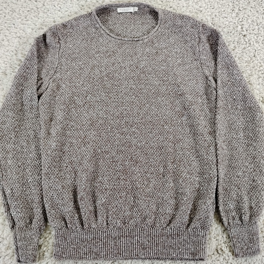 SUITSUPPLY Sweater Mens Small Brown Crew Pure Linen Preppy Designer Ribbed